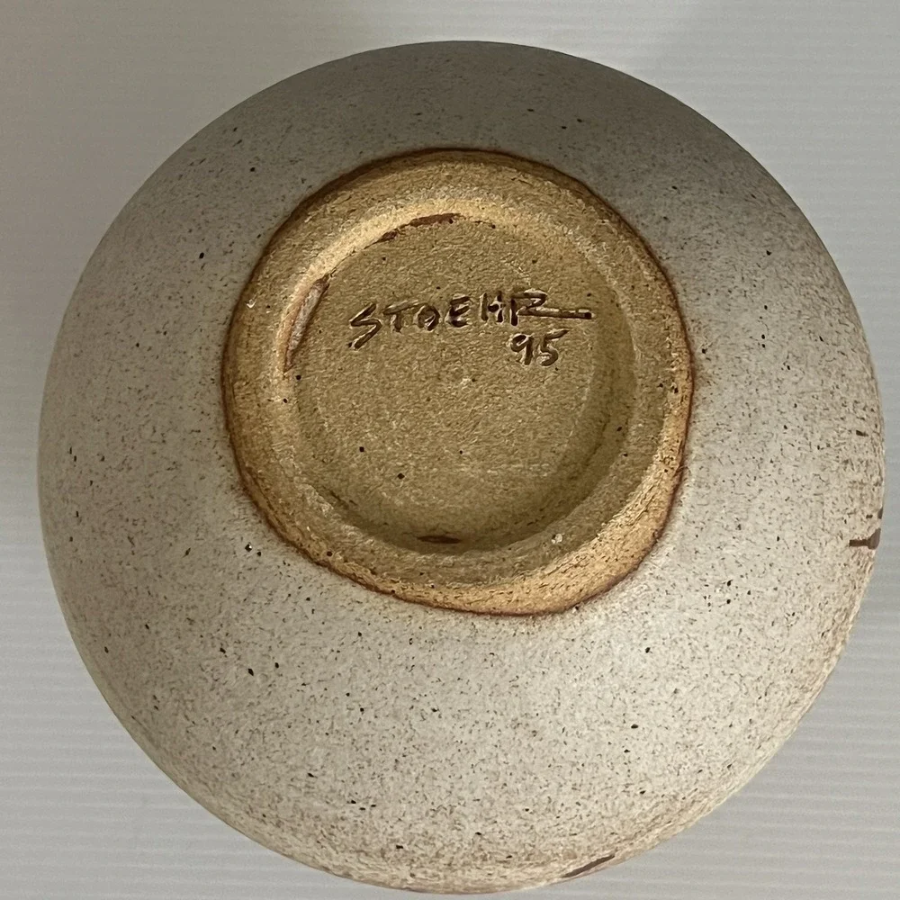 Hand Crafted Studio Pottery Round Vase Signed Dated 1995 Speckled Brown Beige